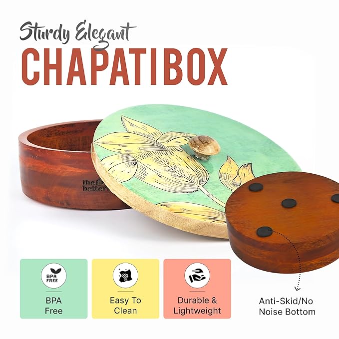 Vibrant ceramic casserole with lid, perfect for serving rotis, snacks, or desserts on a dining table.