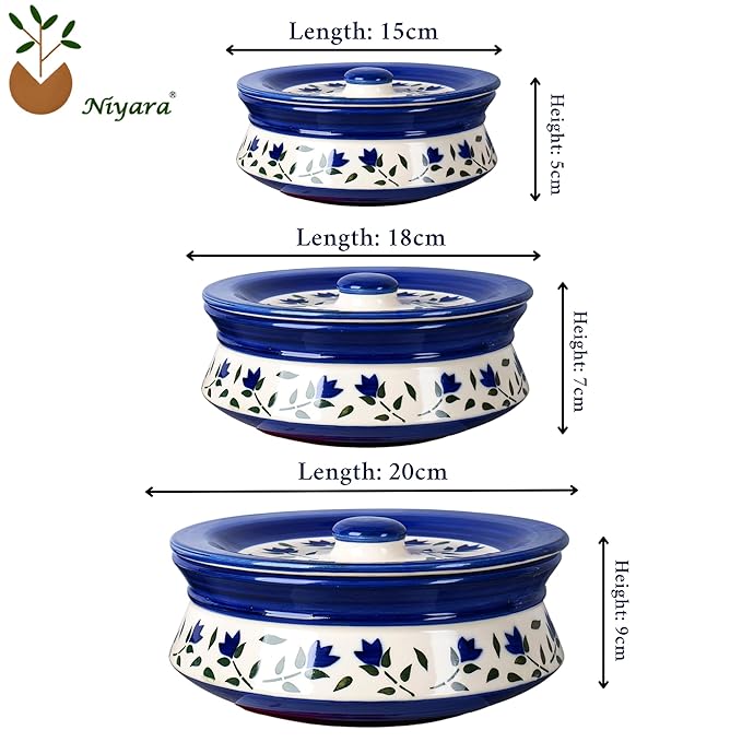 Beautifully packed blue leaf ceramic casserole set, perfect for gifting on festive occasions or weddings.